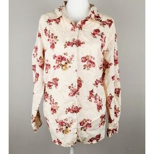 Lemon Grass Woman Floral Blouse 18W Ivory Pink Roses Embroidered Cotton Button